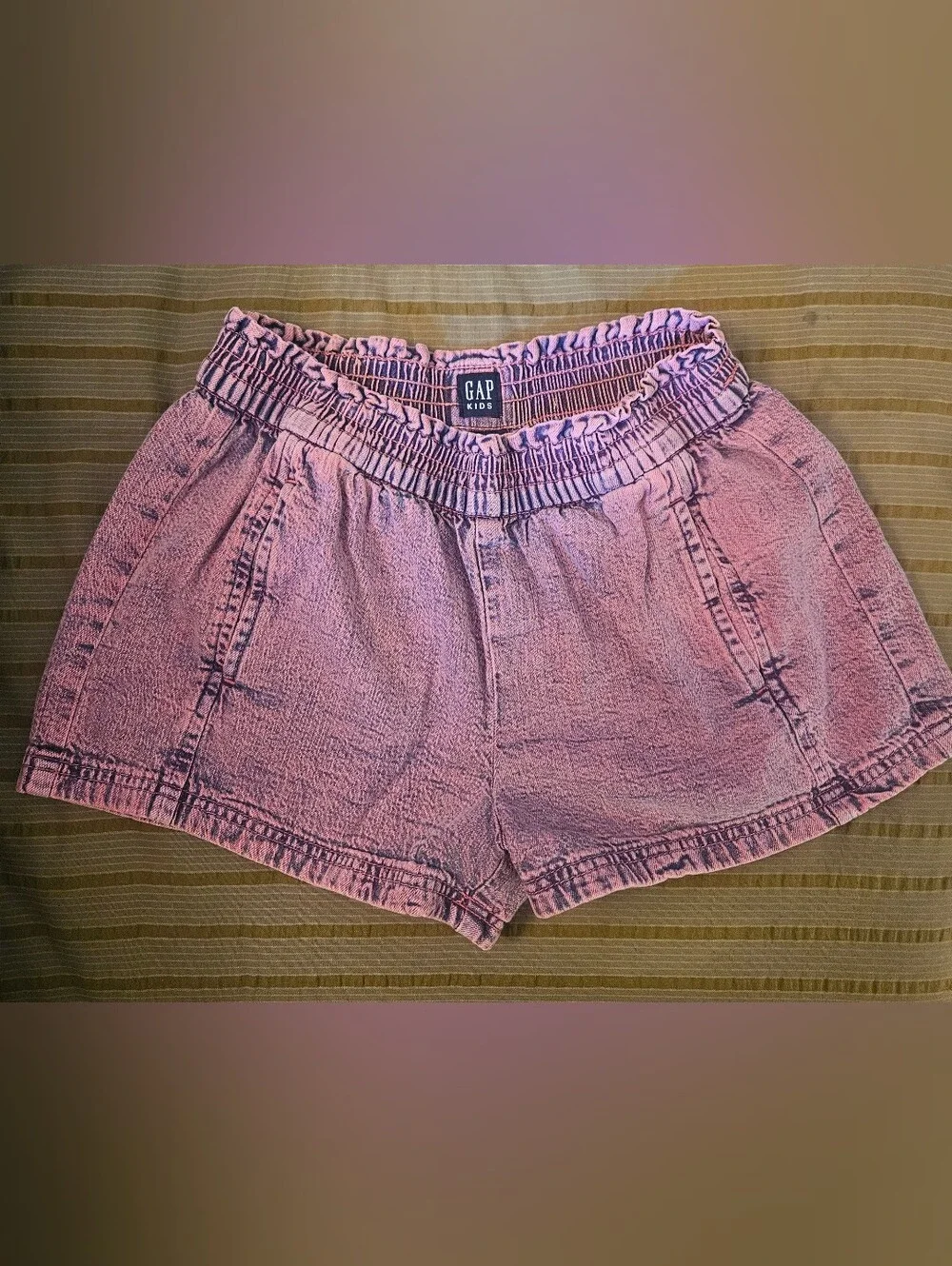 Gap Kids Girls Pink Acid Wash Denim Easy Shorts Pull-On Elastic Waist Size Med/8